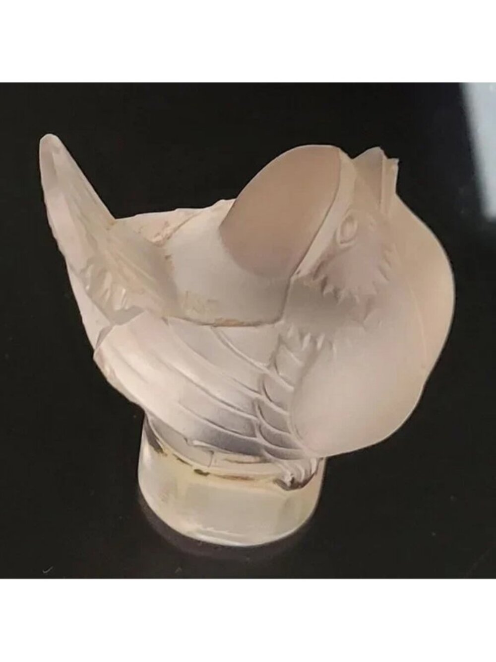 Lalique France Signed Crystal Finch Bird Head-Up Sparrow Pinson Seal Figurine **